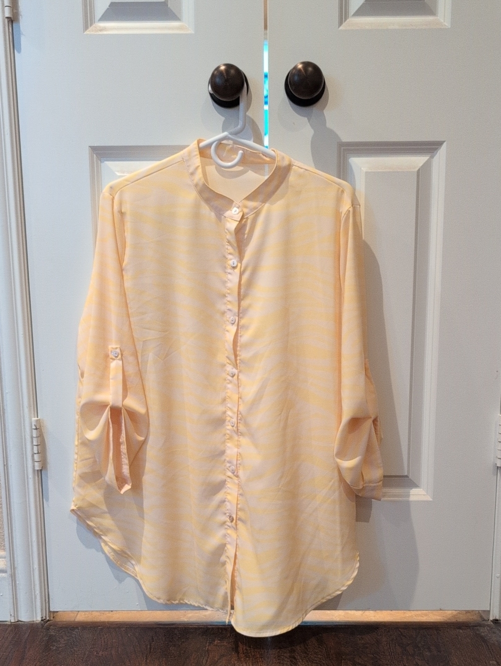 Light Yellow & White Striped Button-Up Blouse